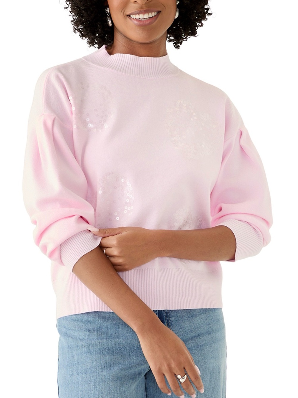 Women's Crown & Ivy Pink Hearts Sequin Detail Sweater